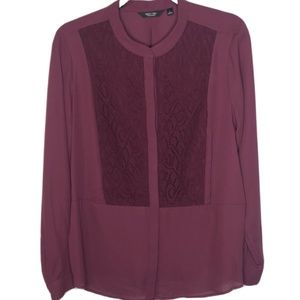 Simply Vera Wang Blouse Size L Burgundy Lace Long Sleeve Career